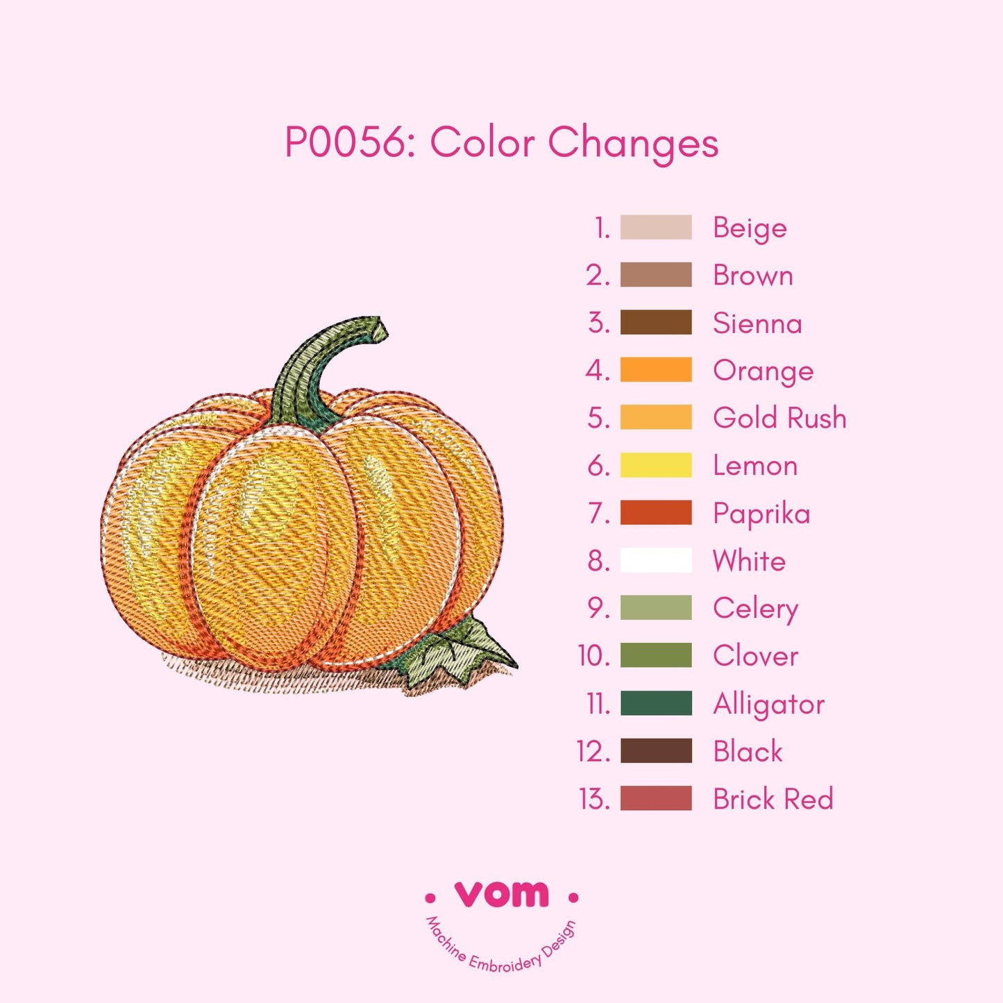 Rippled Pumpkin Machine Embroidery Design - Autumn Harvest Embroidery Pattern - 7 Sizes!