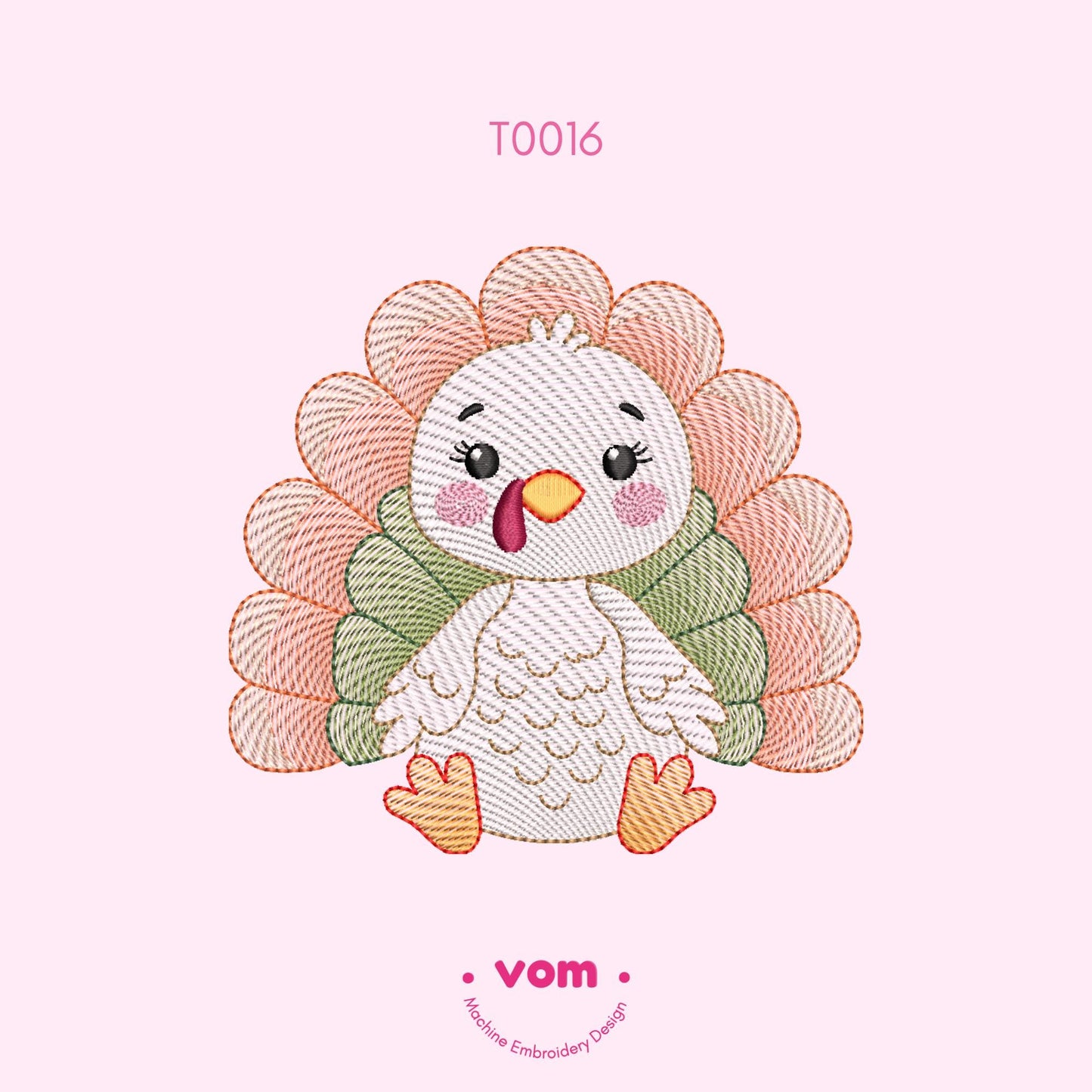 Adorable Rippled Turkey Embroidery Design - Turkey Digital File for Baby & Kids - 7 Sizes