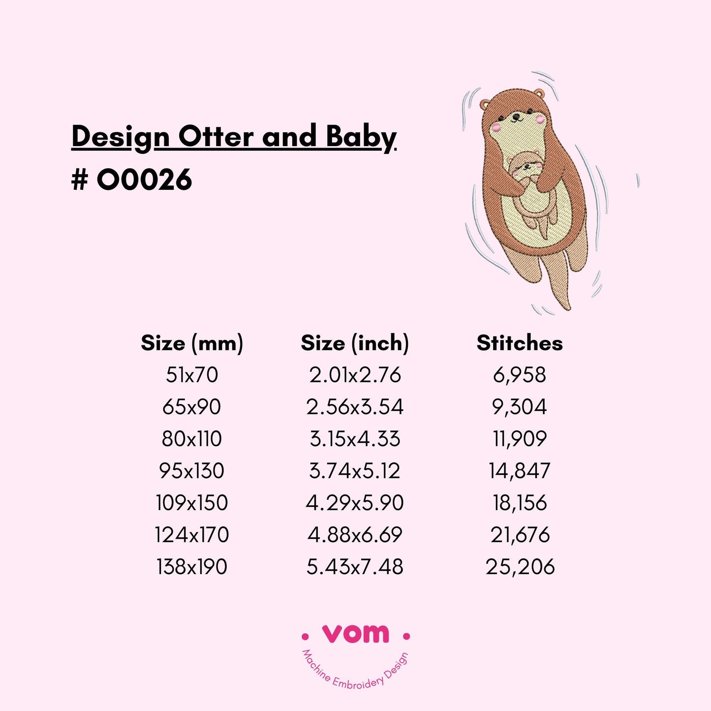 Adorable Otter Mom and Baby Machine Embroidery Design - Cute Animal Stitch Pattern for Baby Clothing and Nursery Decor - 7 Sizes