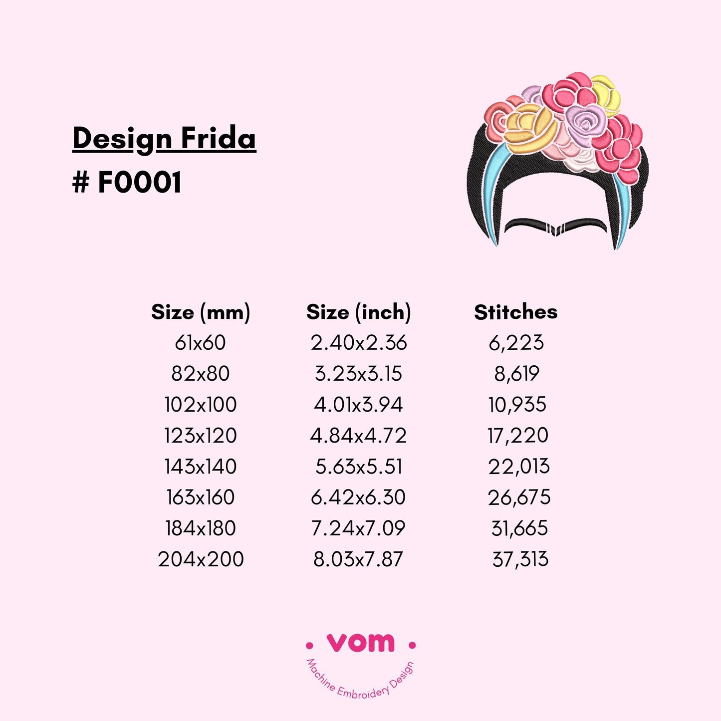 Frida Embroidery Design - 8 sizes!