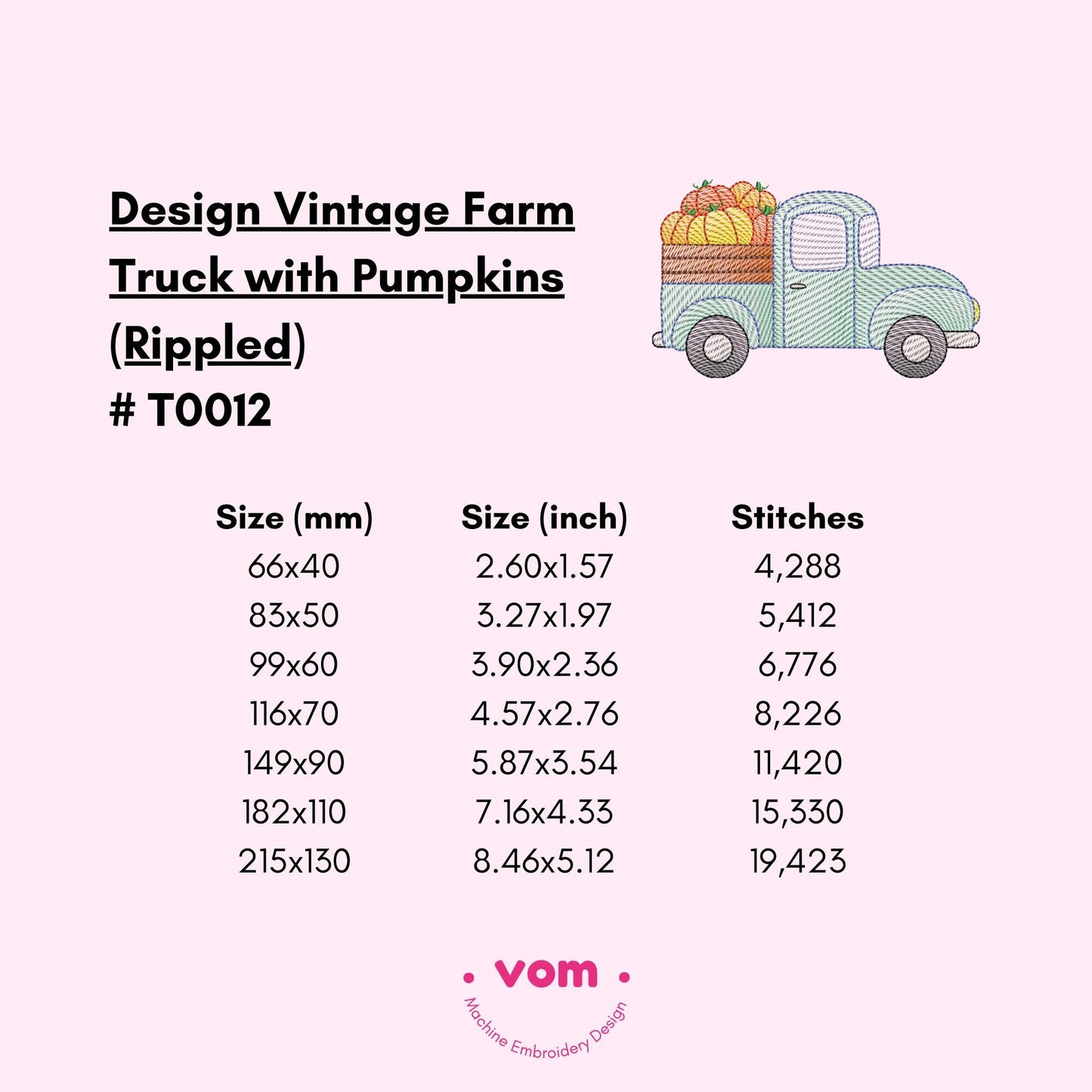 Vintage Farm Truck with Pumpkins Embroidery Design - Fall Harvest Truck Embroidery File - Rippled Autumn Farmhouse Pattern - 7 Sizes!
