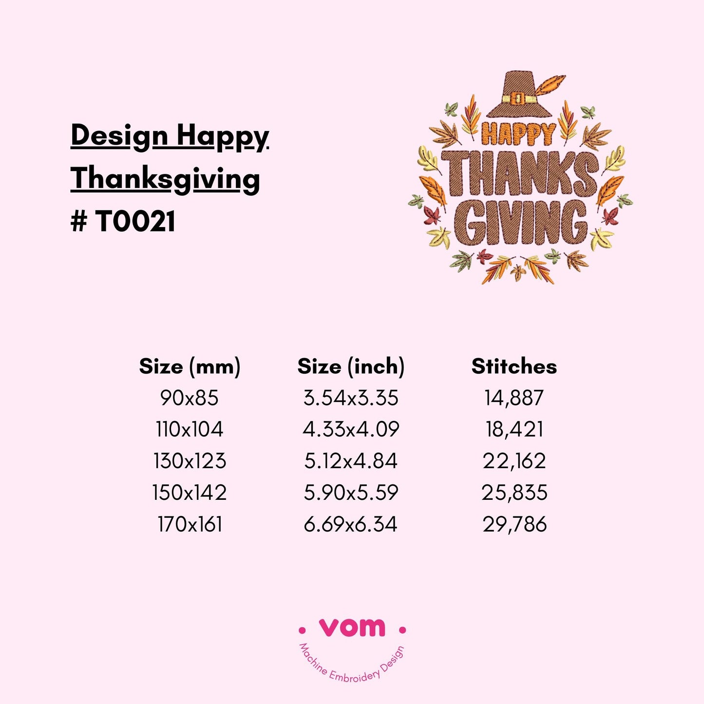 Happy Thanksgiving Embroidery Design - 5 Sizes