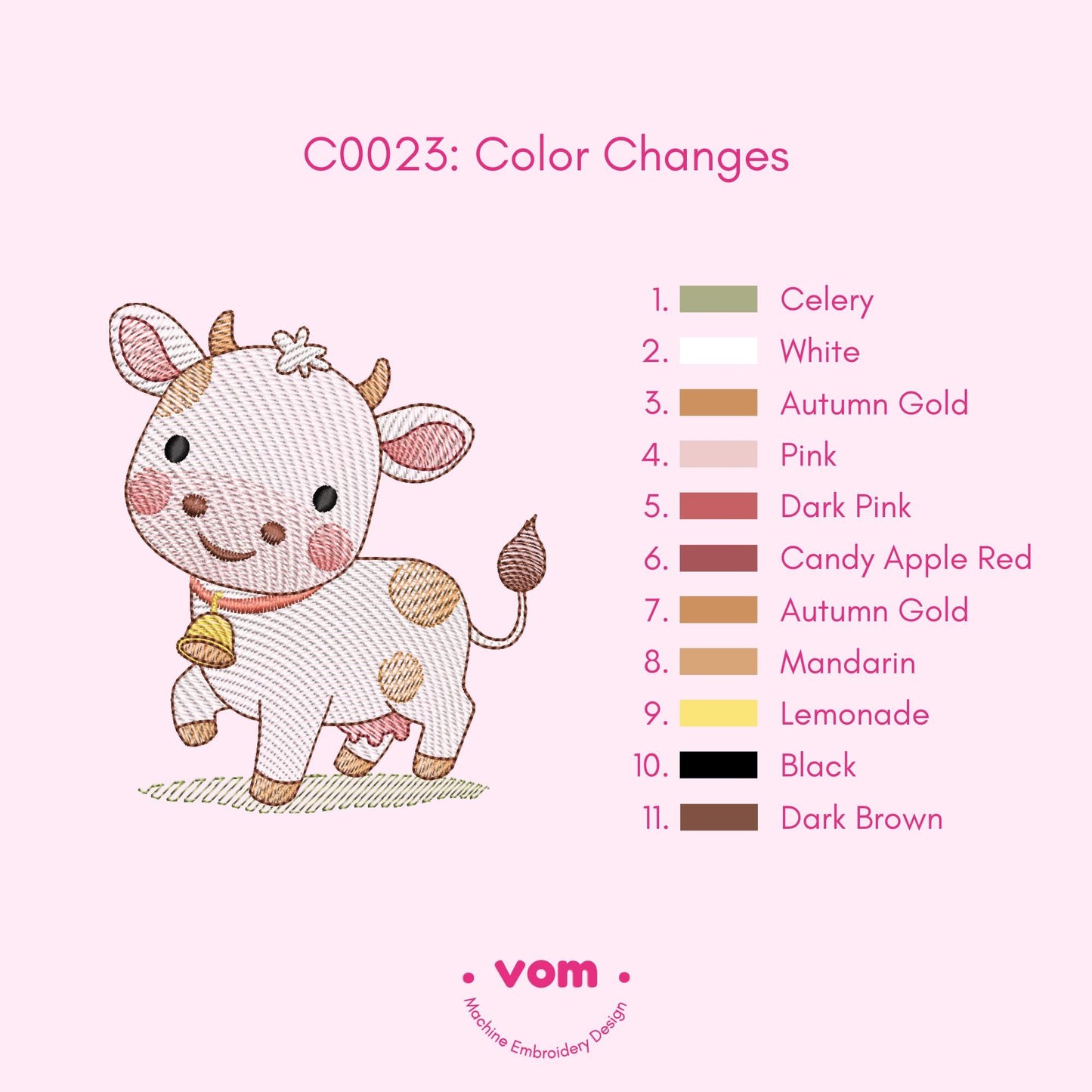 Adorable Cow Embroidery Design - Cute Farm Animal - Rippled Stitch Pattern for Baby Clothing and Nursery Decor - 7 Sizes