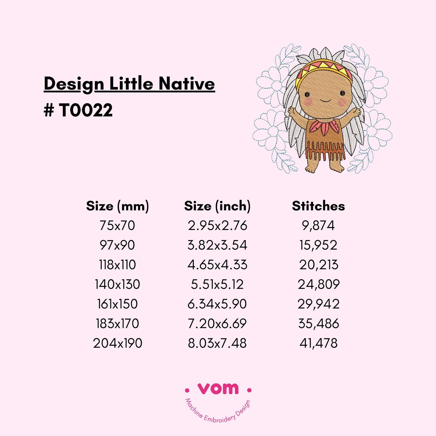 Little Native Spirit Embroidery Design - 7 Sizes