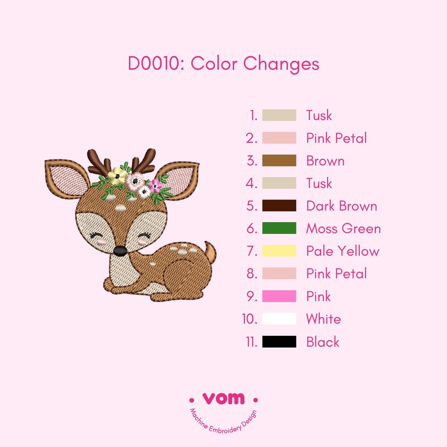 Floral Fawn Embroidery Design - Cute Baby Deer with Flowers - Woodland Animal Pattern - Embroidery Machine File - 5 Sizes
