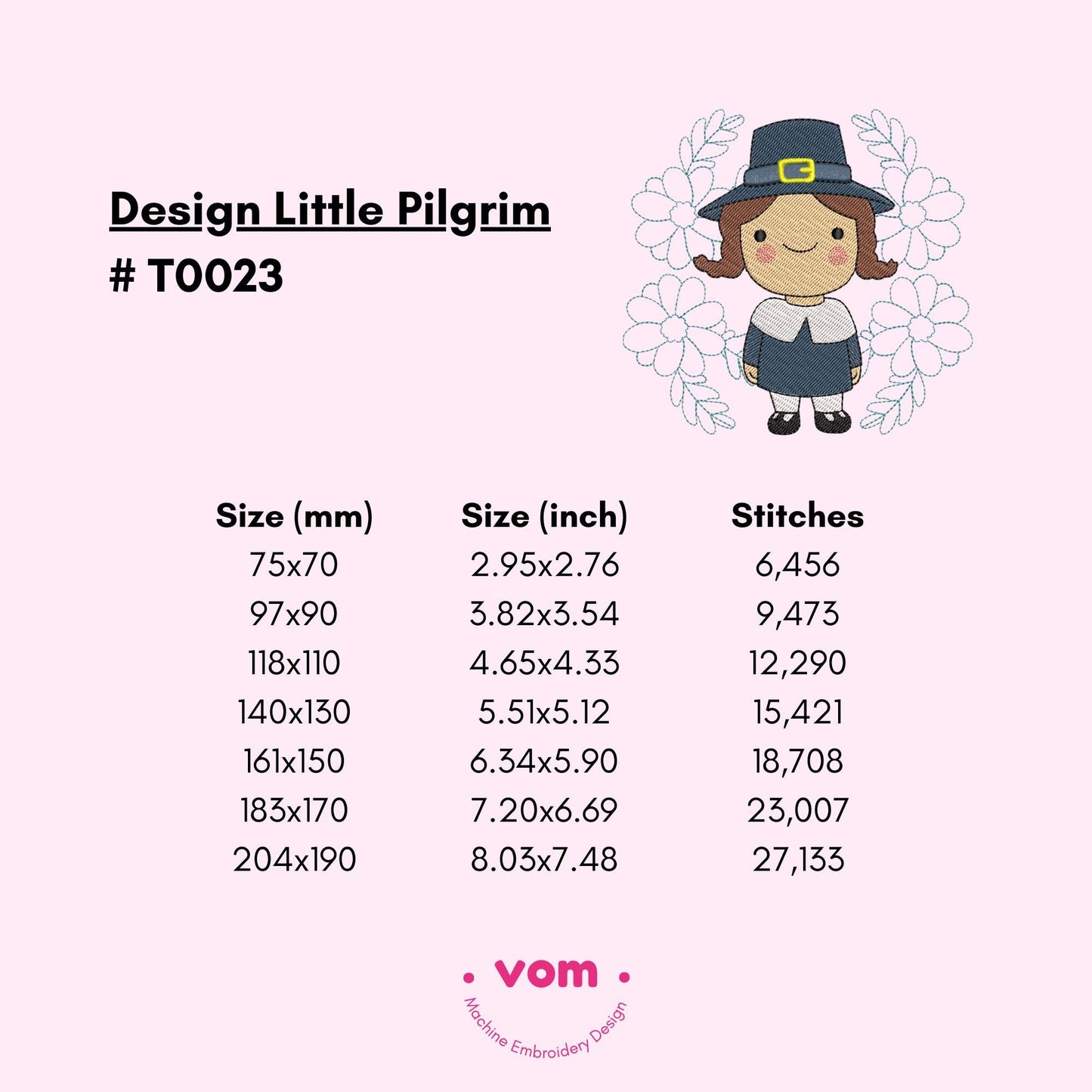 Little Pilgrim Embroidery Design - 7 Sizes