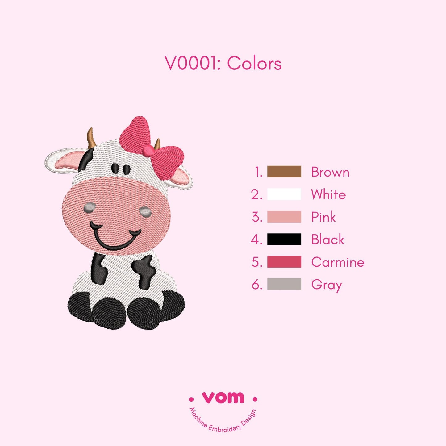 Cute Cow Embroidery Design – Adorable Farm Animal for Baby & Kids – 7 Sizes – Instant Download