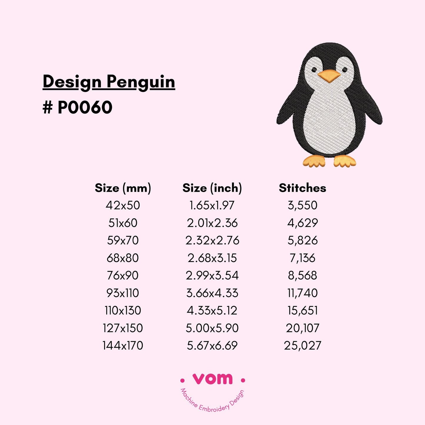 Cute Penguin Embroidery Design - Winter Animal Pattern for Kids - Embroidery Machine File - 9 Sizes