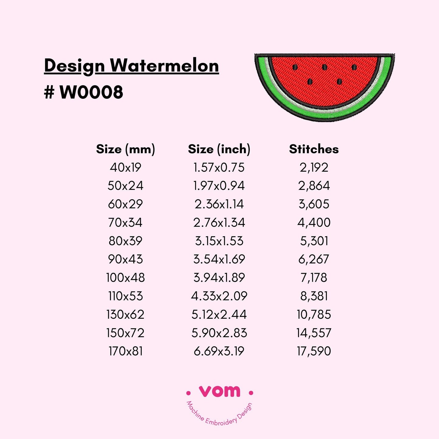 Watermelon Slice Embroidery Design - 11 Sizes
