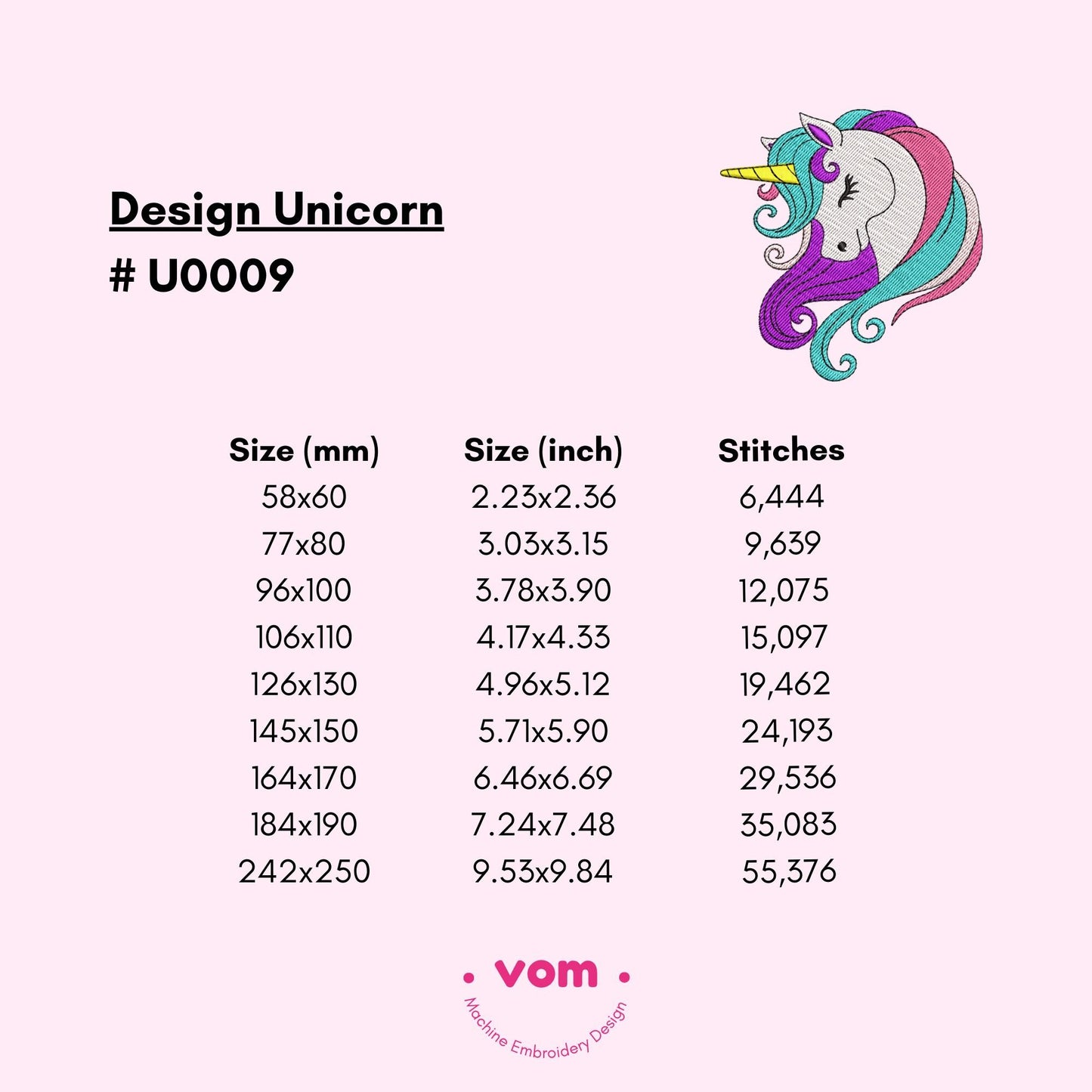 Unicorn - Machine Embroidery Design - 8 sizes!