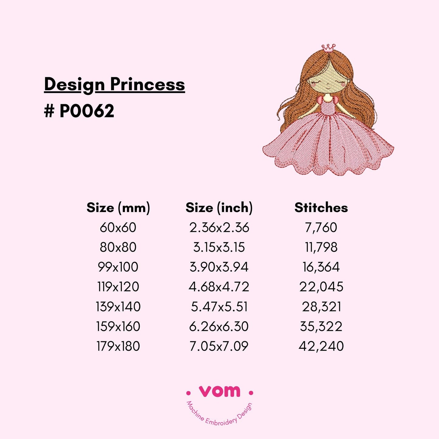 Princess Embroidery Design - 7 Sizes
