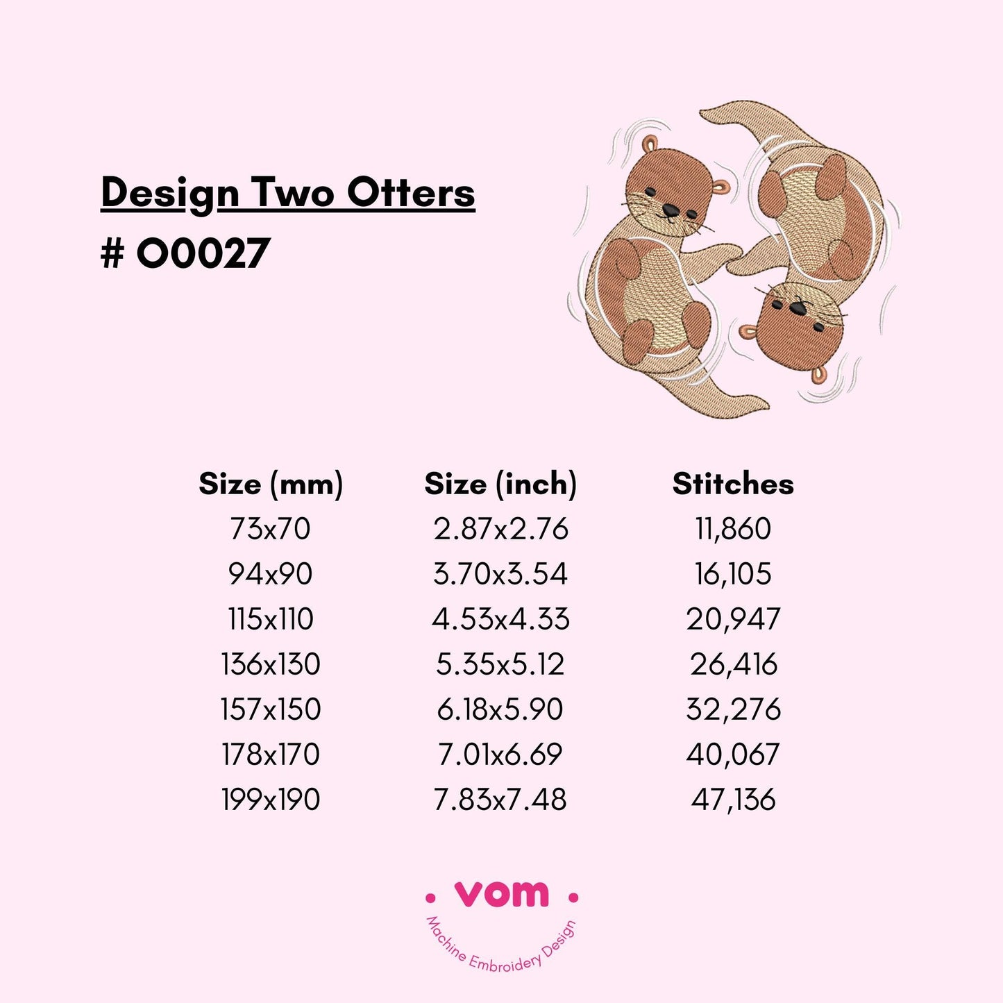 Playful Otter Duo Embroidery Design - Cute Animal Machine Stitch Pattern for Baby Clothes and Nursery Decor - 7 Sizes