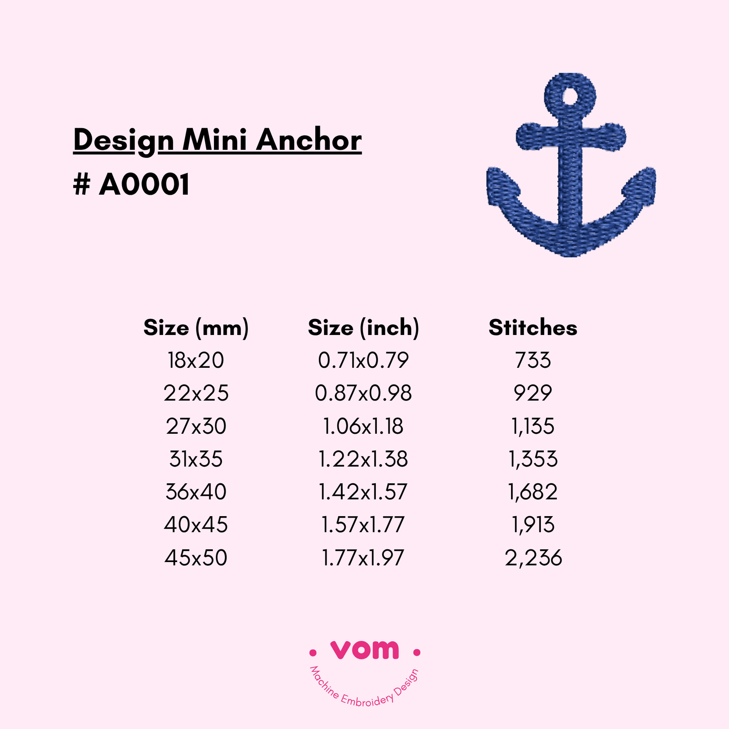 Mini Anchor Embroidery Design – Nautical Symbol in 7 Sizes