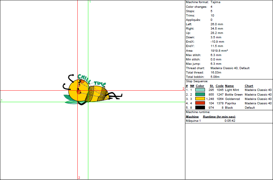 Chill Bee Embroidery Design - Fill Stitch in 5 Sizes