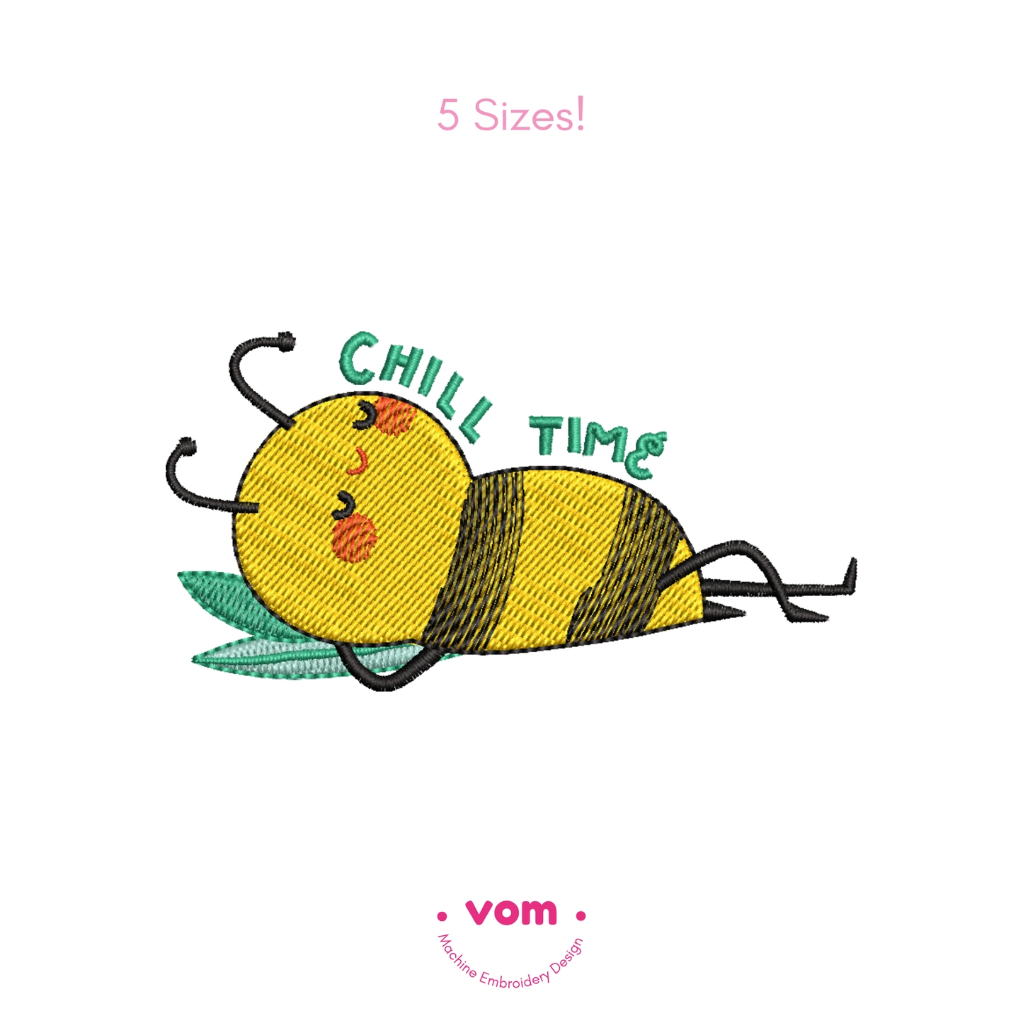 Chill Bee Embroidery Design - Fill Stitch in 5 Sizes