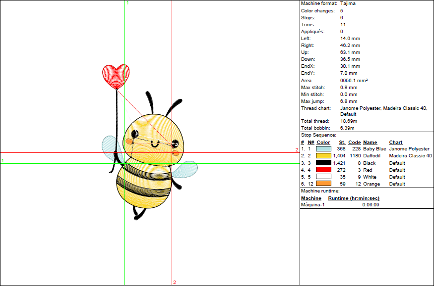 Heart Balloon Bee Embroidery Design - Rippled Stitch in 5 Sizes