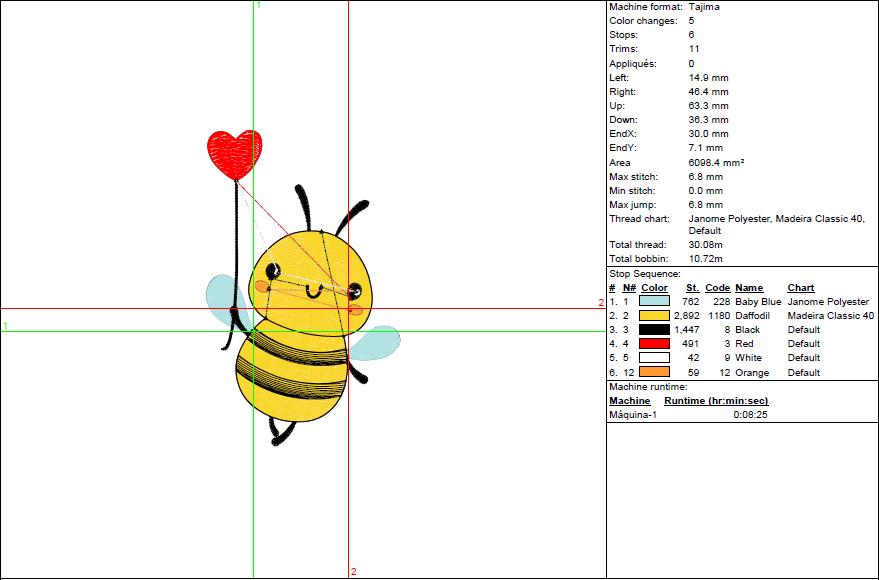 Heart Balloon Bee Embroidery Design - 5 Sizes