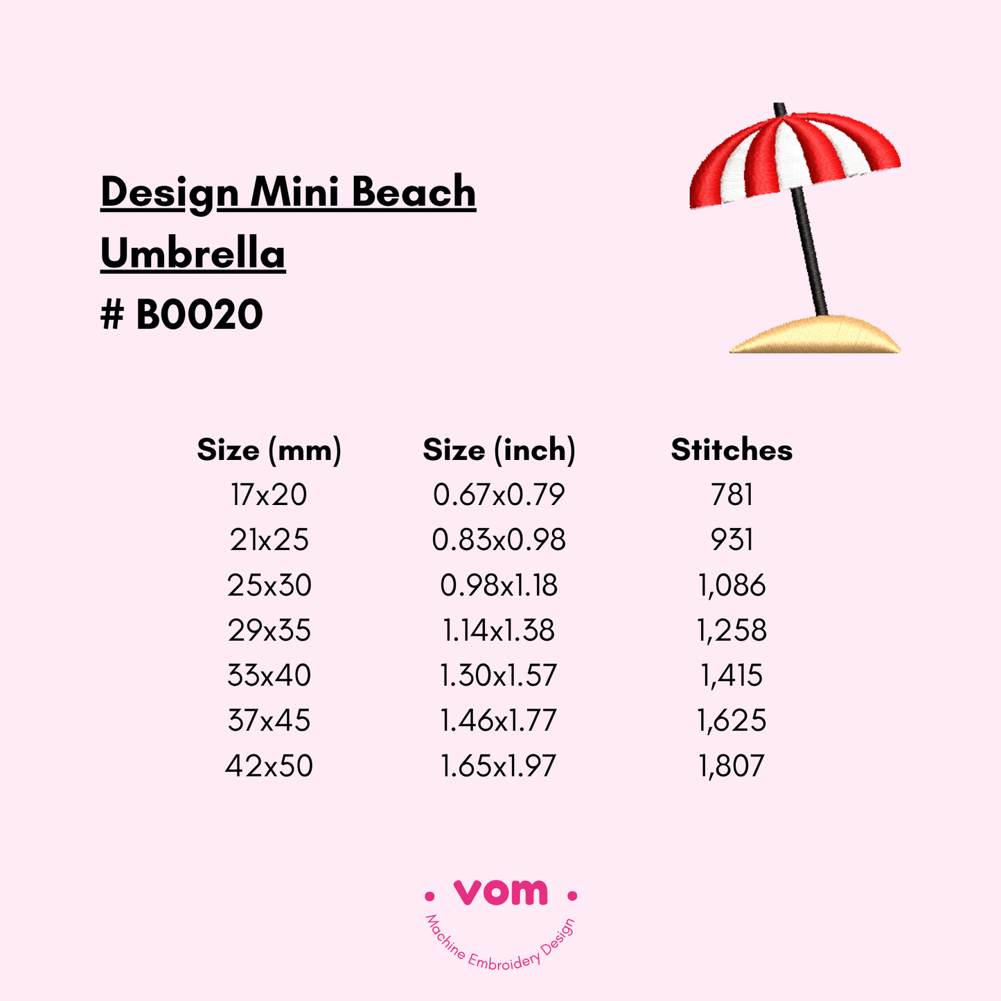 Mini Beach Umbrella Embroidery Design - Cute Summer Shade Pattern - Digital File for Machine Embroidery - 7 Sizes