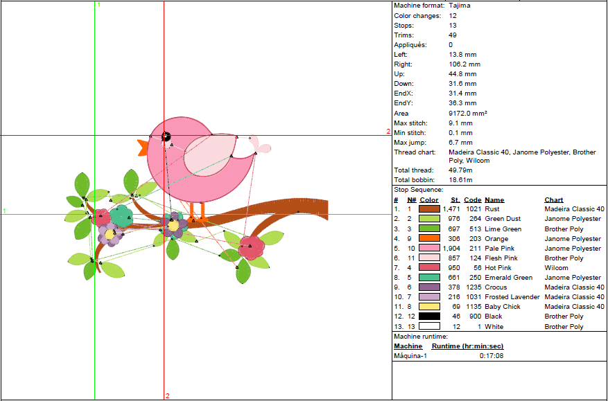 Bird on a Flowering Branch - Cute Spring Embroidery Design - 5 Sizes