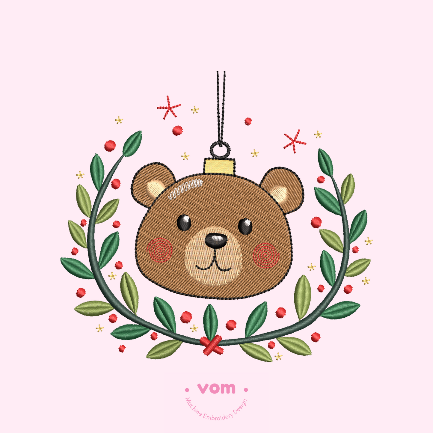 Bear Ornament Embroidery Design - Cute and Festive Christmas Pattern for Machine Embriodery - Digital File - 8 Sizes