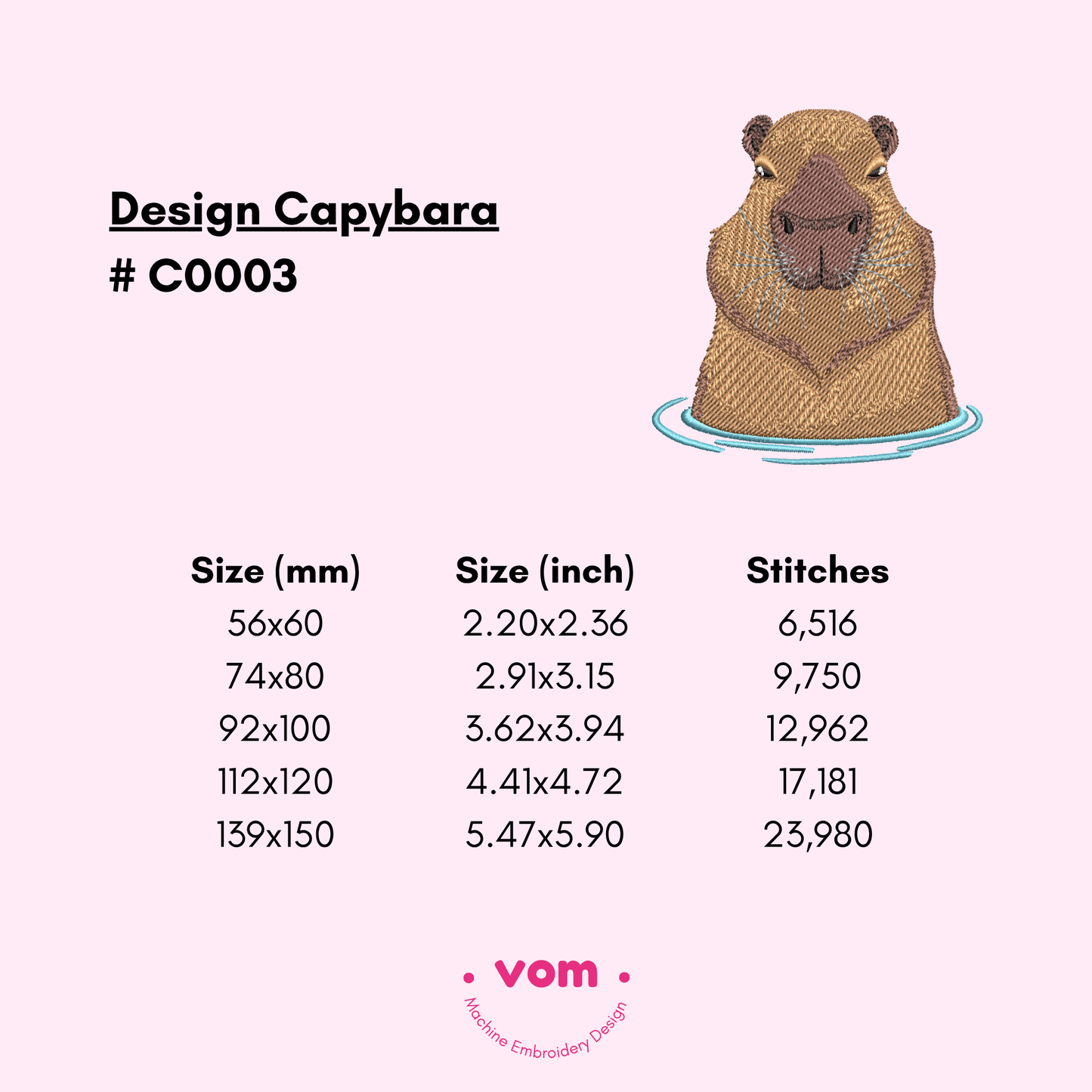 Soaking Capybara Embroidery Design – 5 Sizes