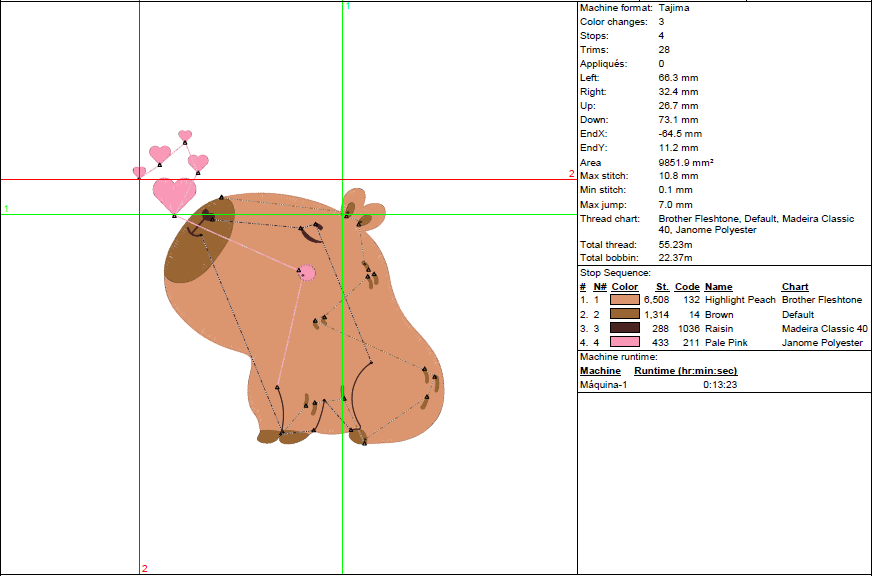 Lovely Capybara Embroidery File – Sweet Capybara with Floating Hearts in 5 Sizes