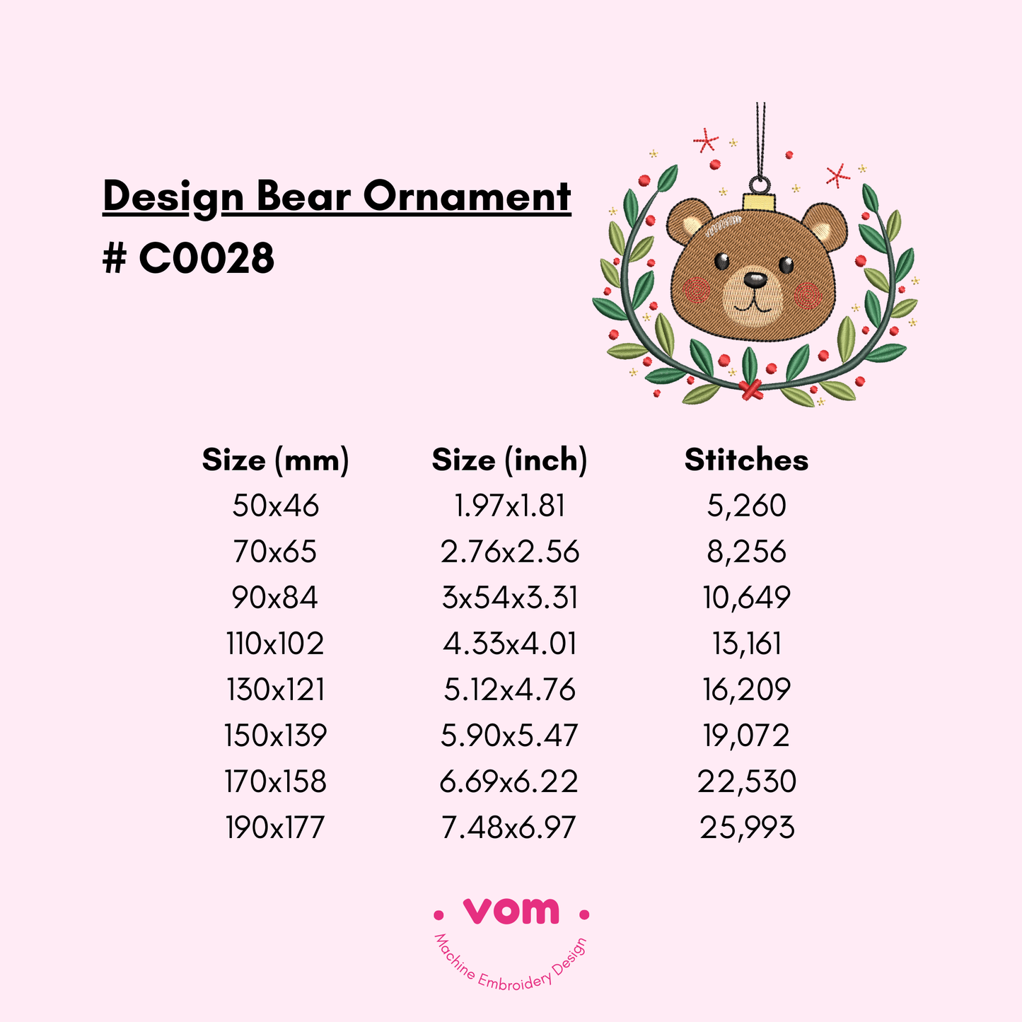 Bear Ornament Embroidery Design - Cute and Festive Christmas Pattern for Machine Embriodery - Digital File - 8 Sizes