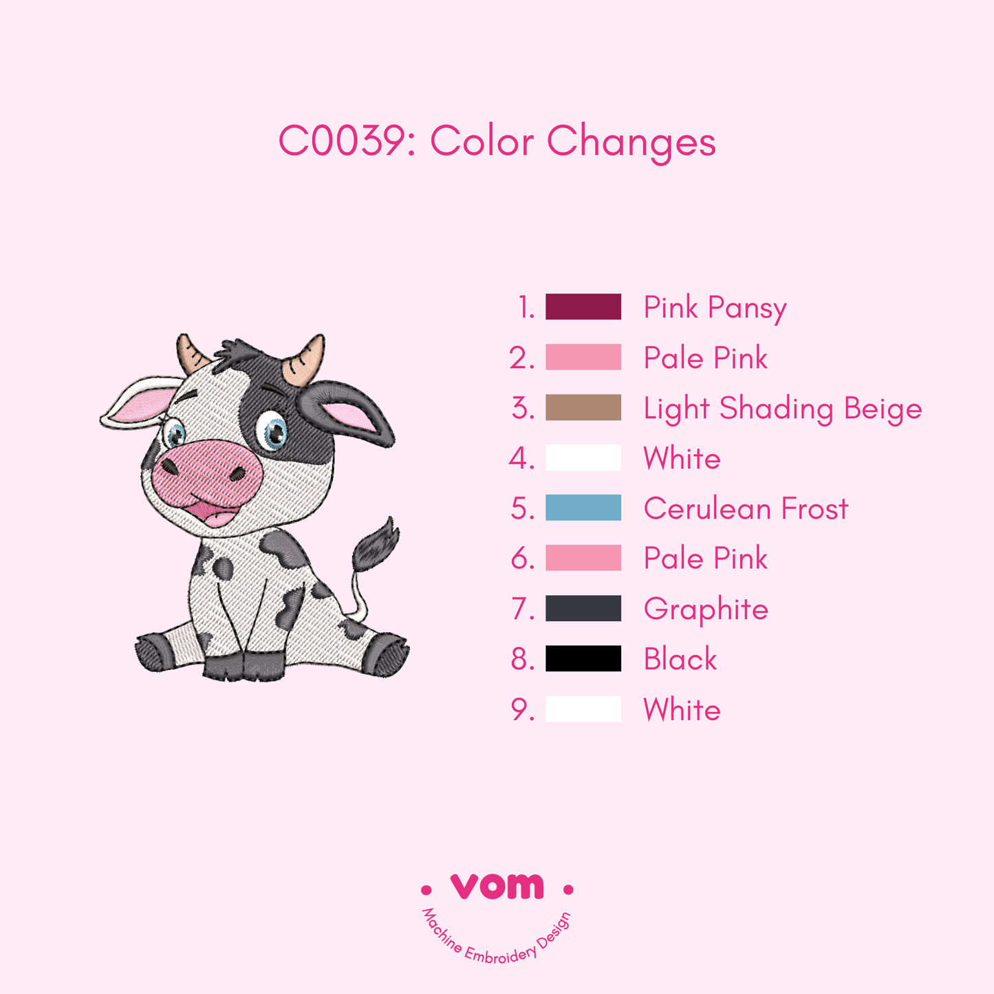 Cute Cow Embroidery File - Machine Embroidery Design - 5 sizes - Instant Download