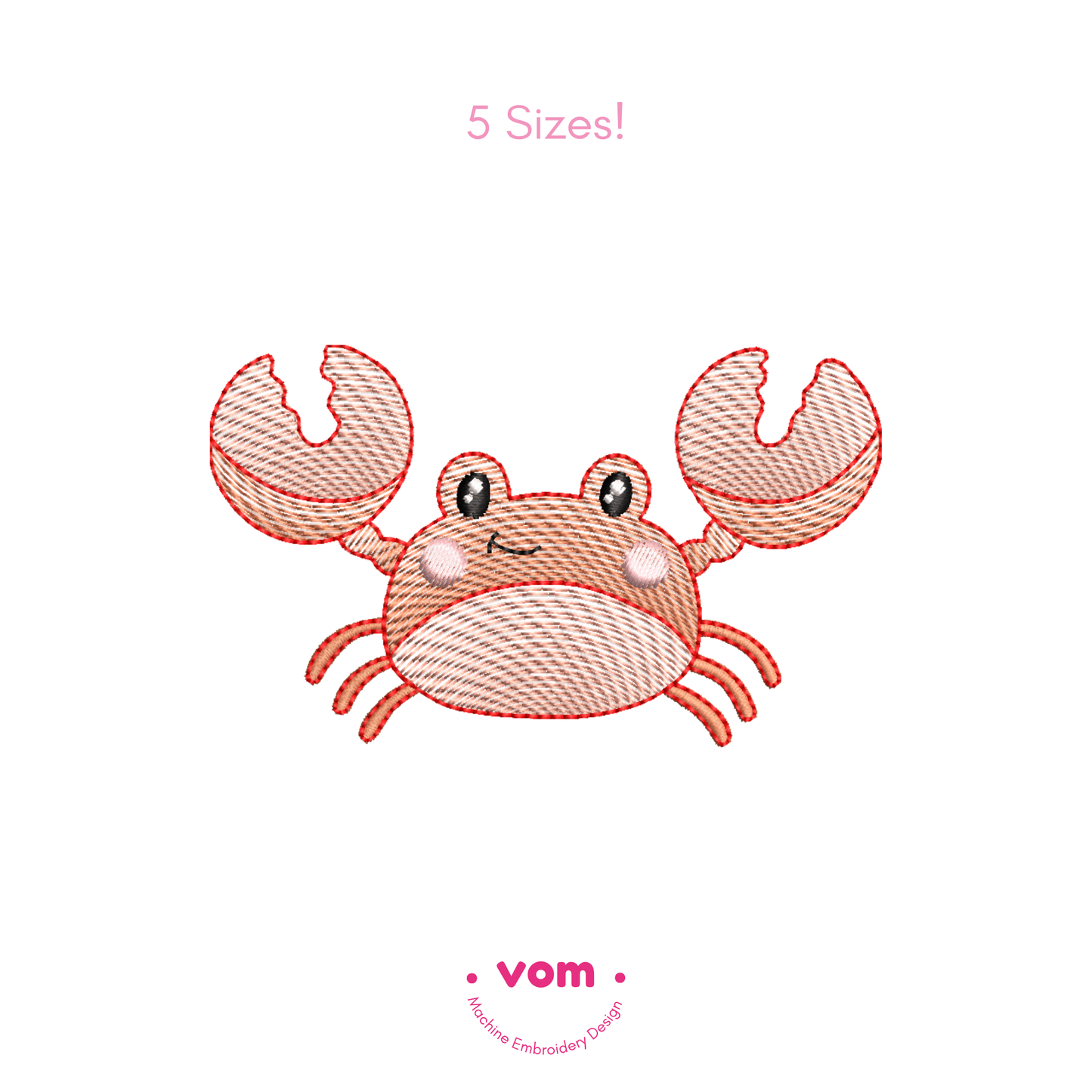 Crab Rippled Embroidery Design – Cute Nautical Baby Pattern
