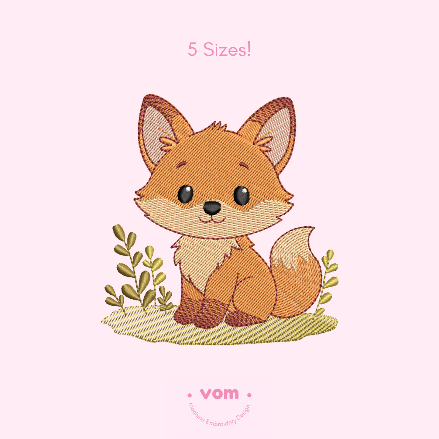 Cute Fox Embroidery Design – Baby Woodland Animal Pattern (5 Sizes)