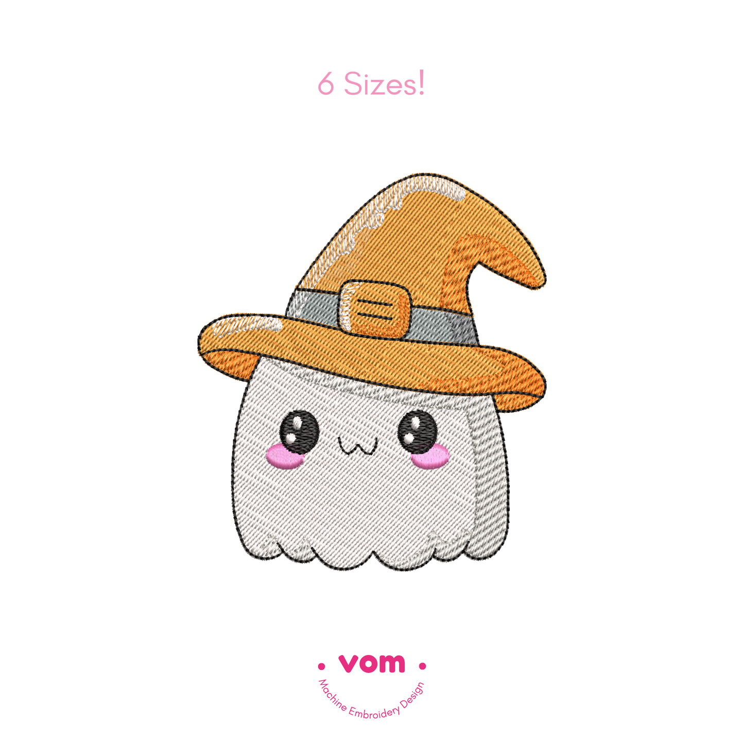 Cute Ghost with Witch Hat Embroidery Design - Embroidery Pattern - Halloween Fun - 6 Sizes