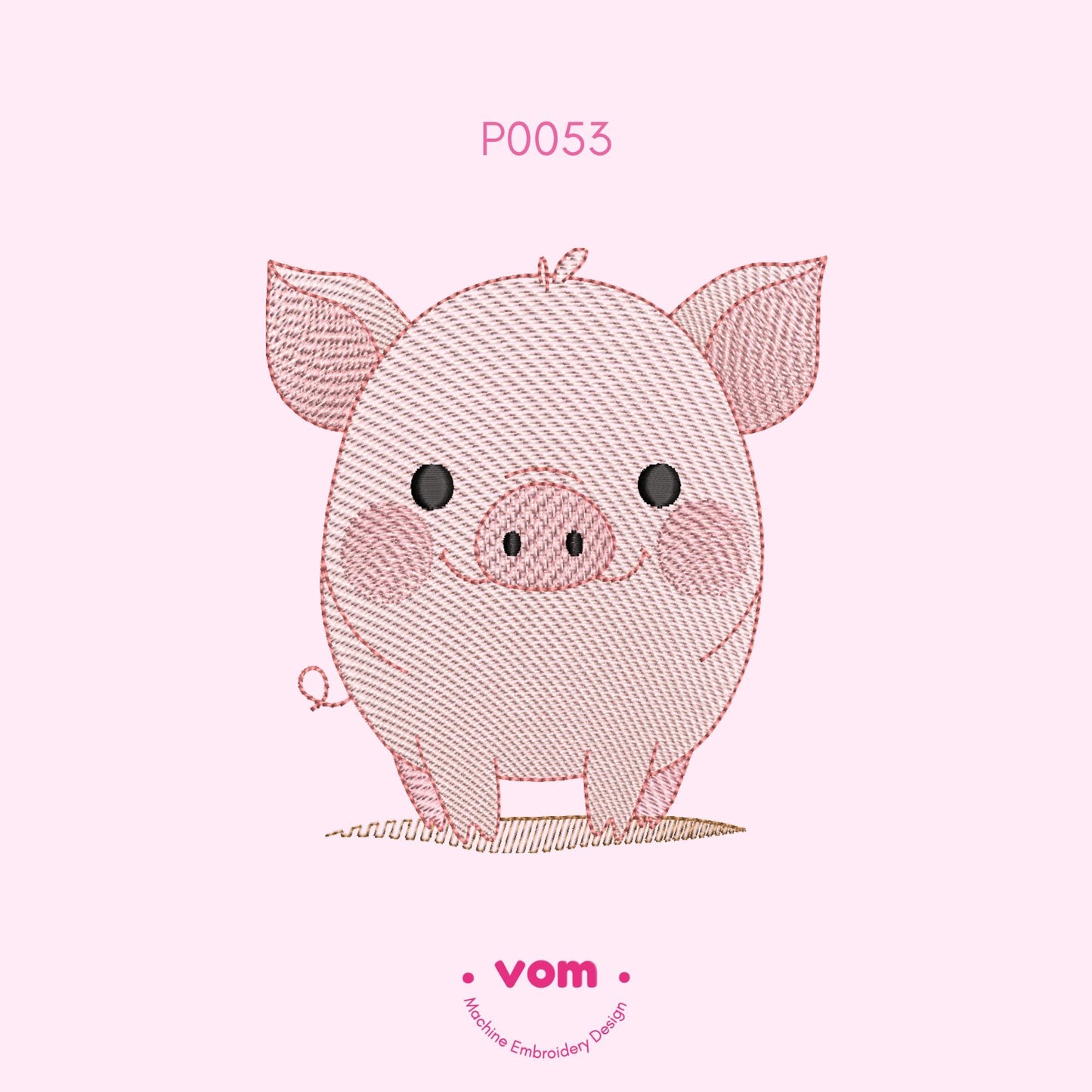 Cute Pig Embroidery Design - Adorable Farm Animal Stitch Pattern for Baby Clothing and Nursery Decor - 7 Sizes - RIPPLED