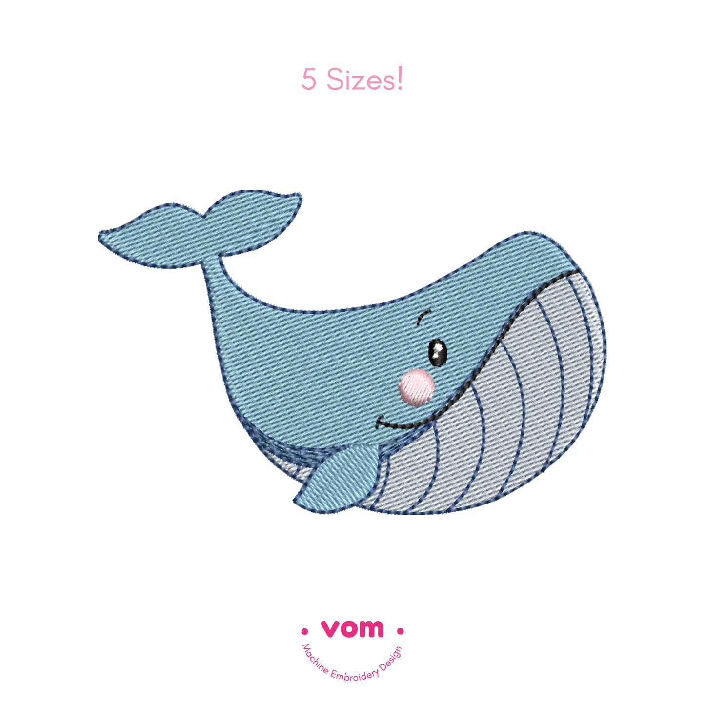 Cute Whale Embroidery Design – Adorable Ocean Friend in 5 Sizes