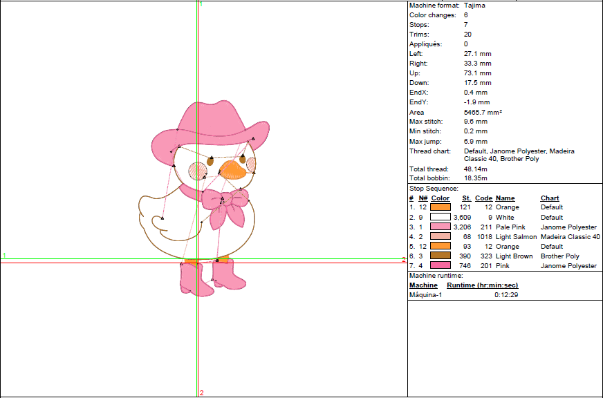 Cowgirl Duck Embroidery Design - Western Baby Farm Animal - 5 Sizes
