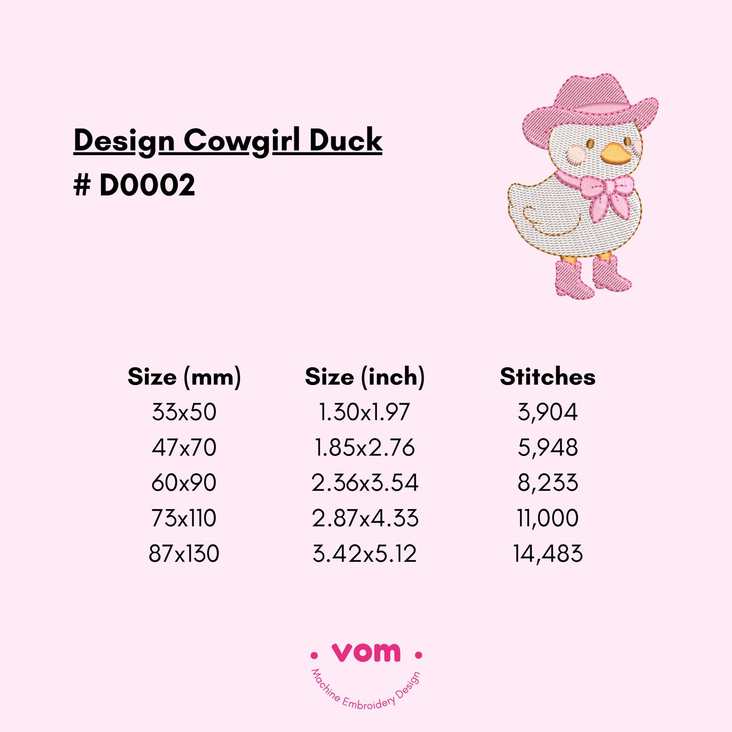 Cowgirl Duck Embroidery Design - Western Baby Farm Animal - 5 Sizes