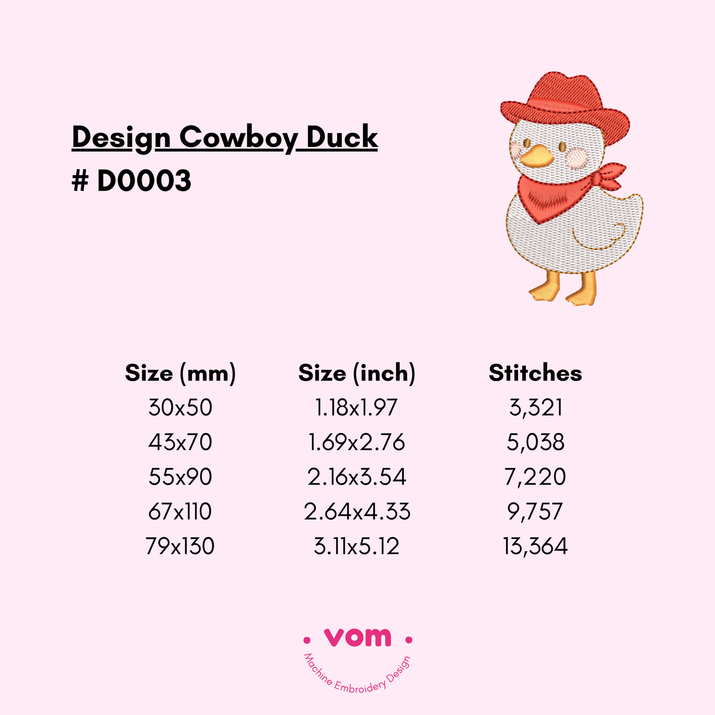 Cowboy Duck Embroidery Design - Western Baby Farm Animal - 5 Sizes