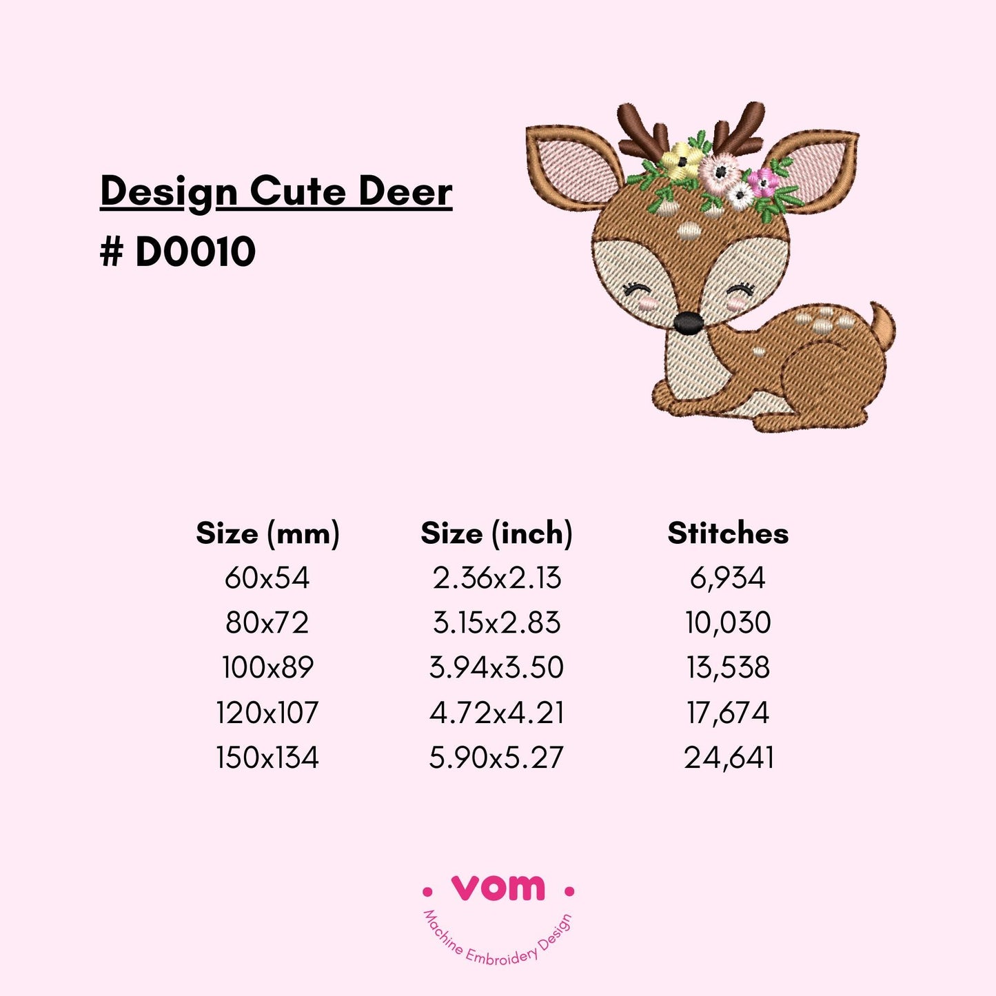 Floral Fawn Embroidery Design - Cute Baby Deer with Flowers - Woodland Animal Pattern - Embroidery Machine File - 5 Sizes