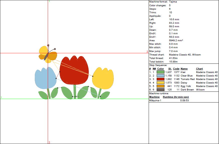 Tulip Flowers Embroidery Design – Spring Butterfly Pattern - 5 Sizes
