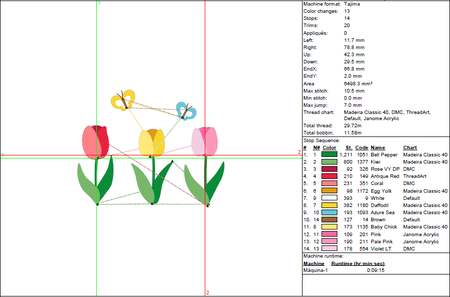 Tulip Flowers & Butterflies Embroidery Design – Spring Floral Pattern - 5 Sizes