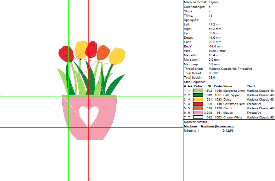 Tulip Pot Embroidery Design – Cute Spring Flowers Pattern - 7 Sizes