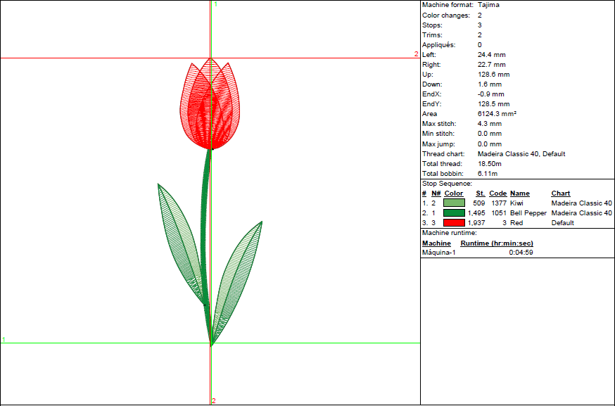 Tulip Embroidery Design – Rippled Stitch Flower Pattern - 5 Sizes