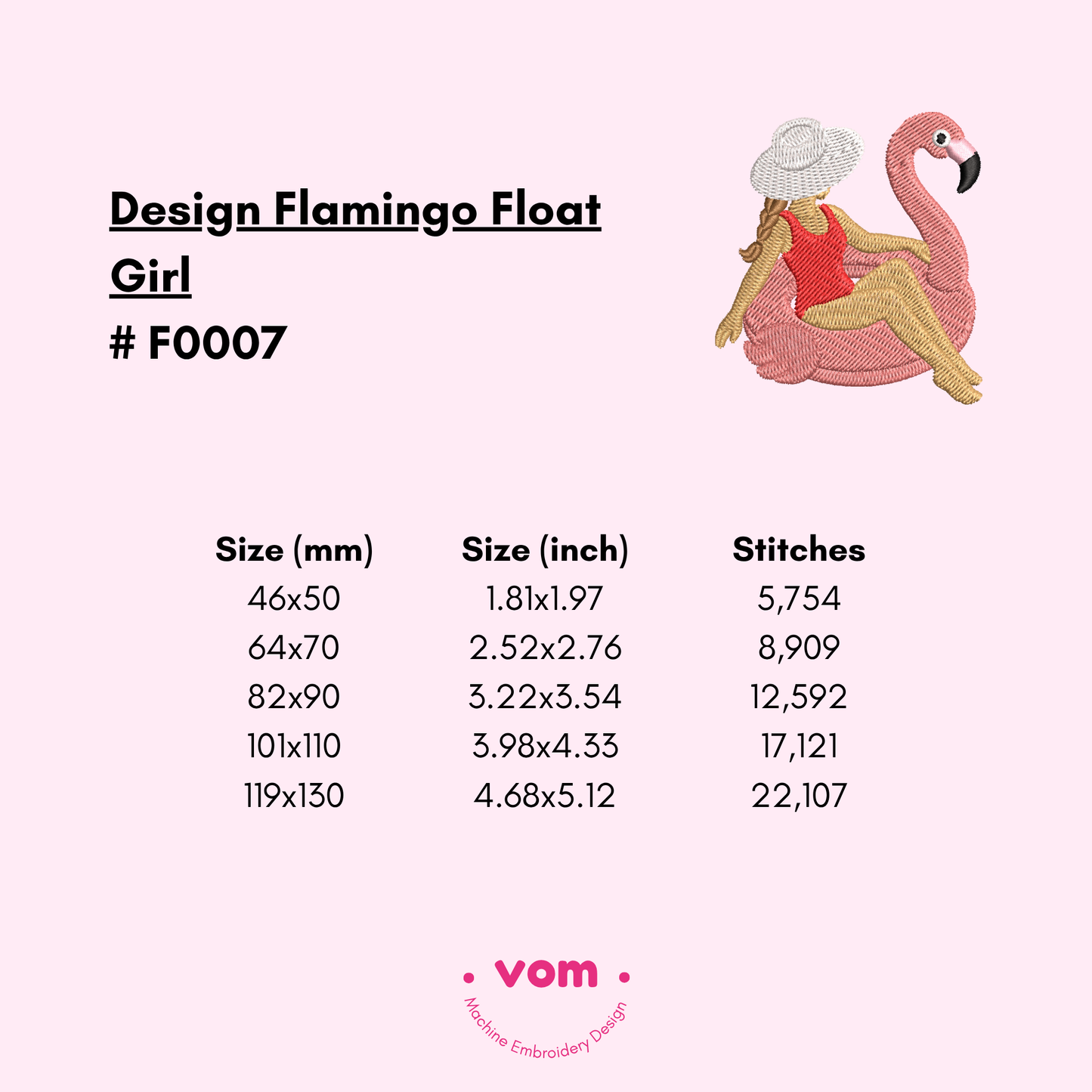 Flamingo Float Girl Embroidery Design - Summer Poolside Pattern - 5 Sizes