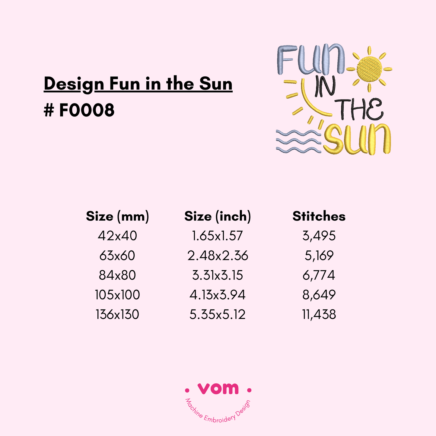 Fun in the Sun Embroidery Design – Summer Words in 5 Sizes