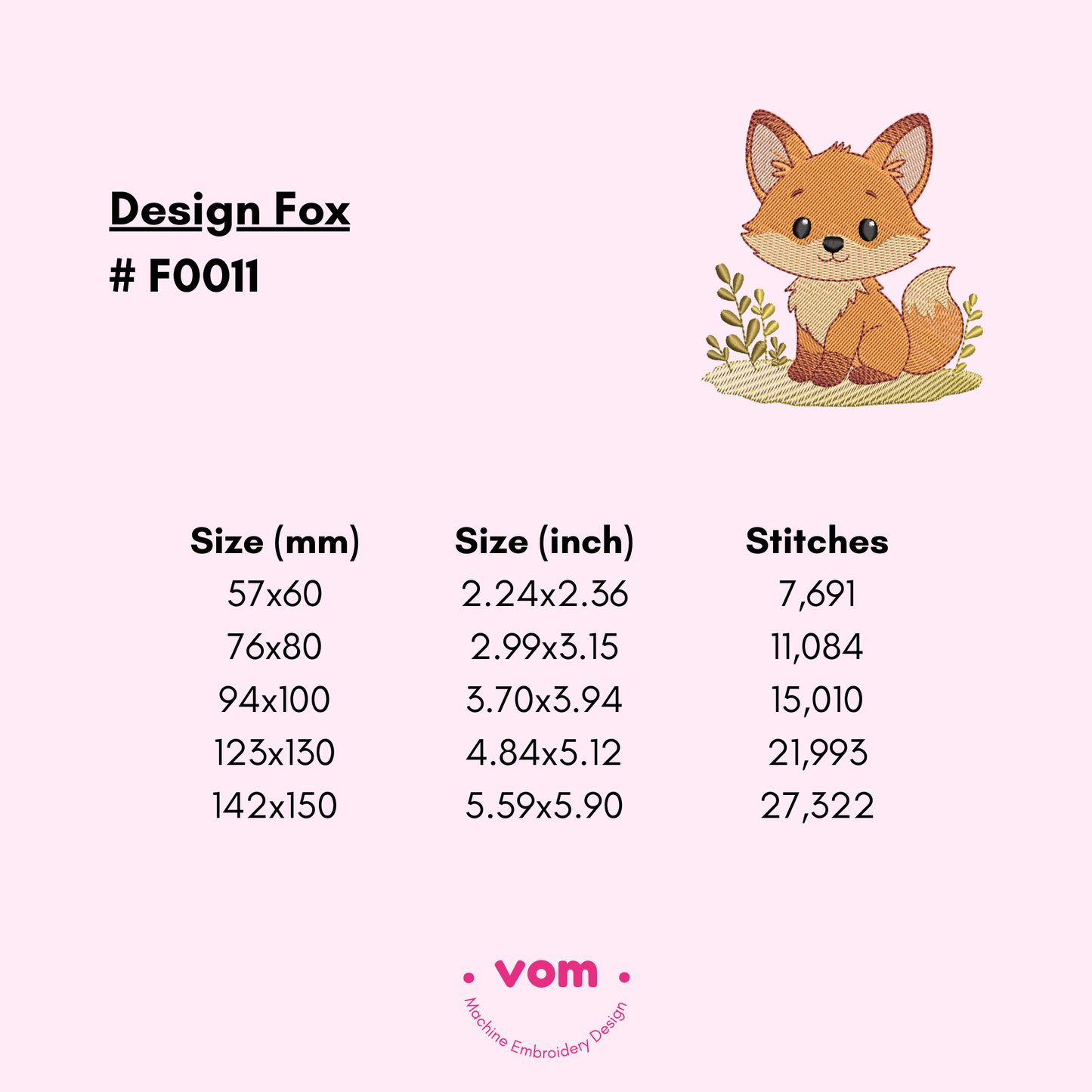 Cute Fox Embroidery Design - Baby Woodland Animal Pattern - 5 Sizes