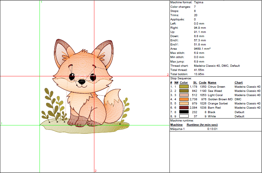 Rippled Fox Embroidery Design - Cute Baby Woodland Animal Pattern - 5 Sizes