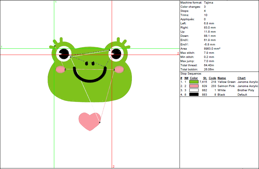 Frog Head Embroidery Design – Cute Baby Pattern with Heart in 6 Sizes