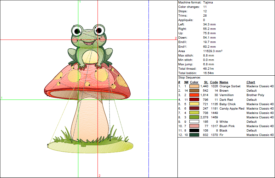 Rippled Frog on Mushroom Embroidery Design - 5 Sizes