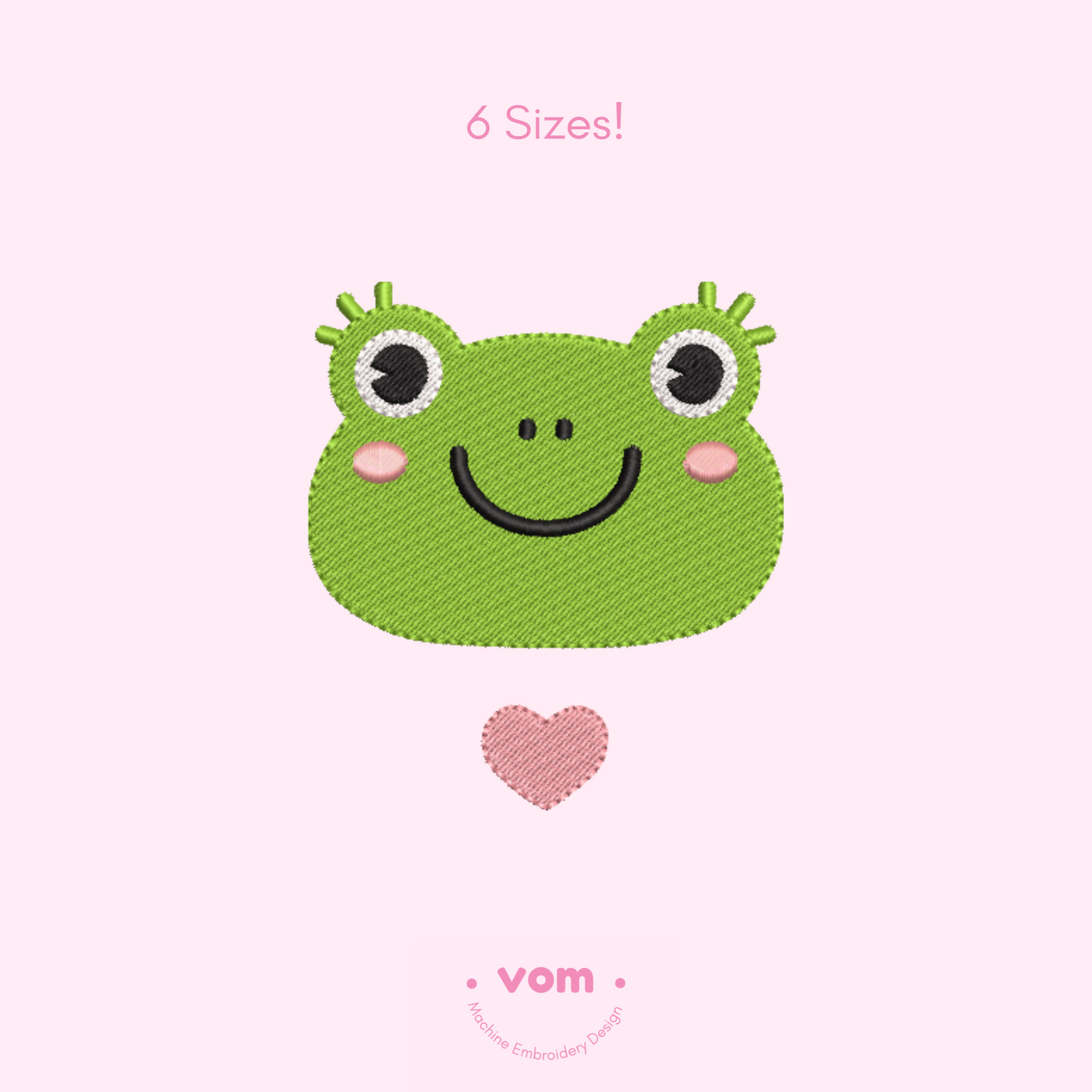 Frog Face embroidery design 🐸💕 with heart, in 6 sizes. Perfect for baby clothes, nursery decor & kids’ gifts. Instant digital download.
