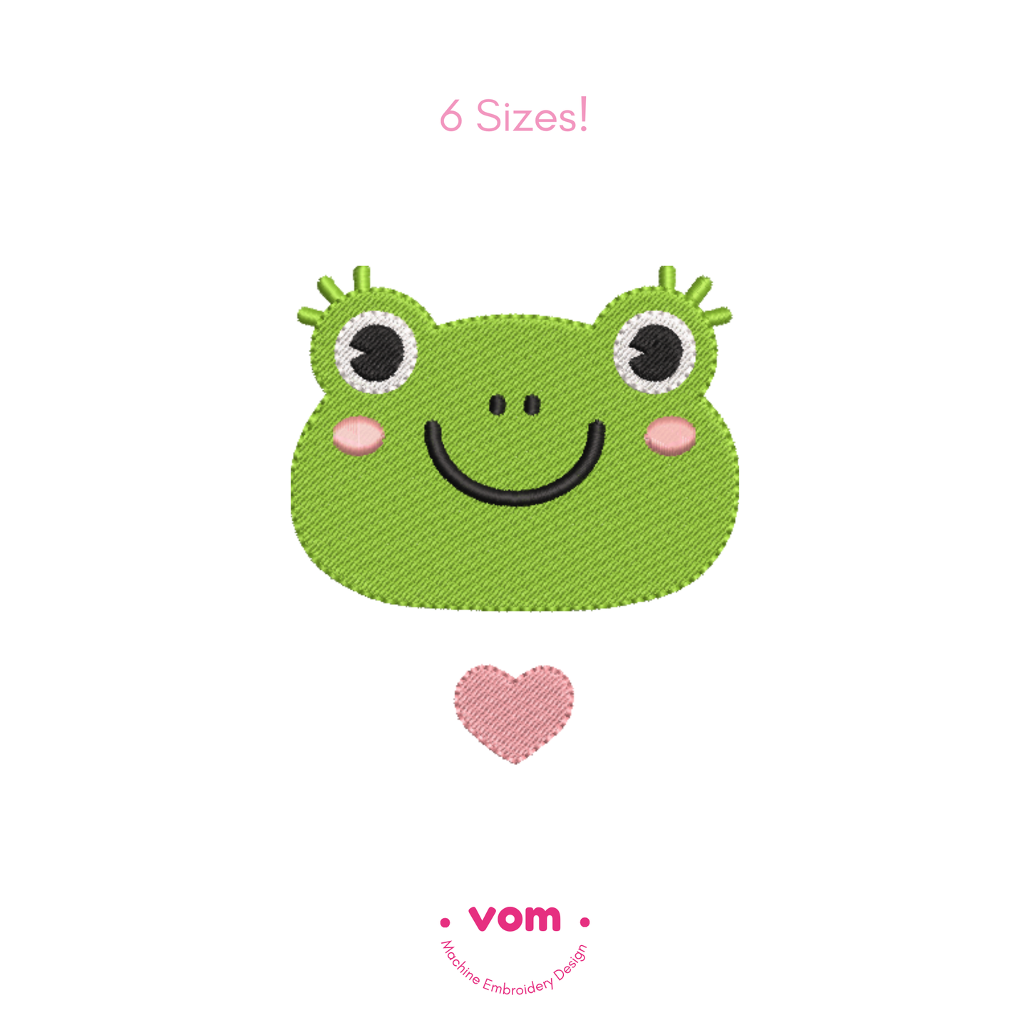 Frog Face embroidery design 🐸💕 with heart, in 6 sizes. Perfect for baby clothes, nursery decor & kids’ gifts. Instant digital download.