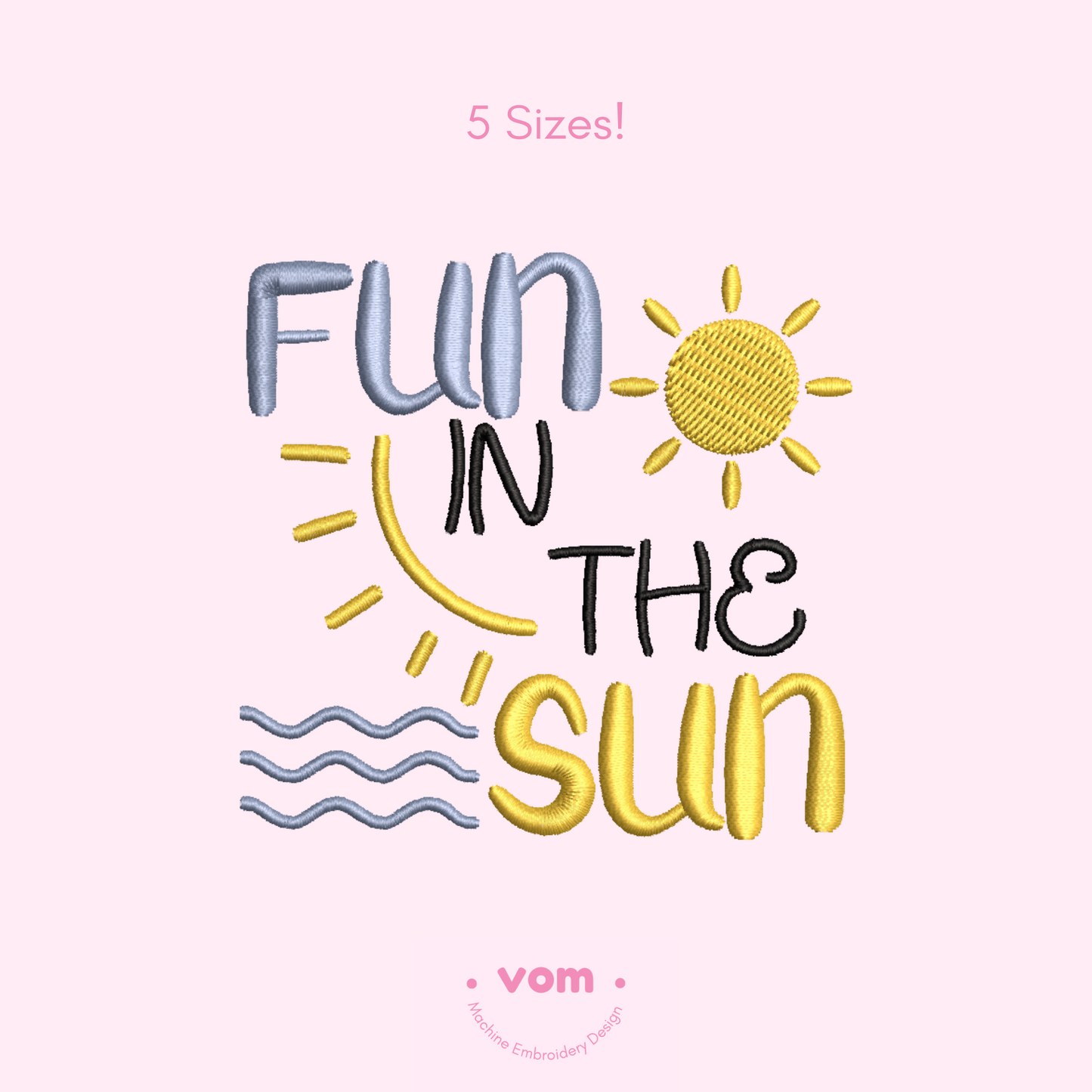 Fun in the Sun Embroidery Design – Summer Words in 5 Sizes